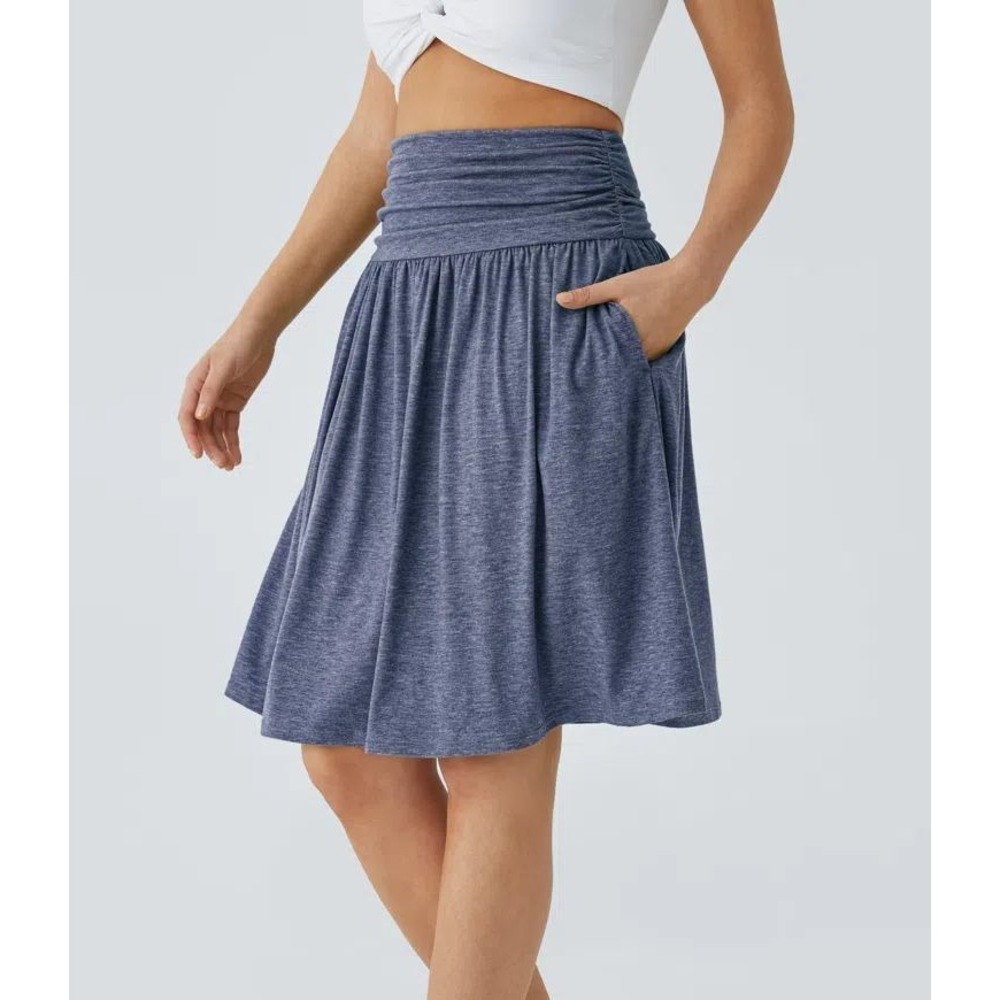 Halara Blue Ruched Waist Pleated Everyday Skirt Size Large Q02825889 NWT